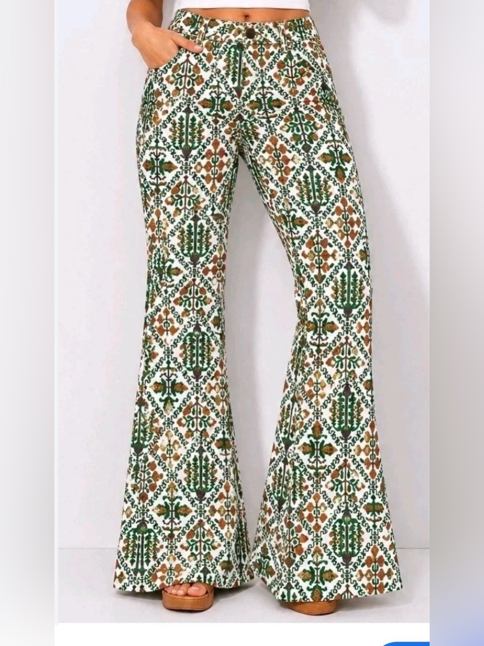 Wrangler high rise fierce flare bohemian vintage tapestry inspired print jeans